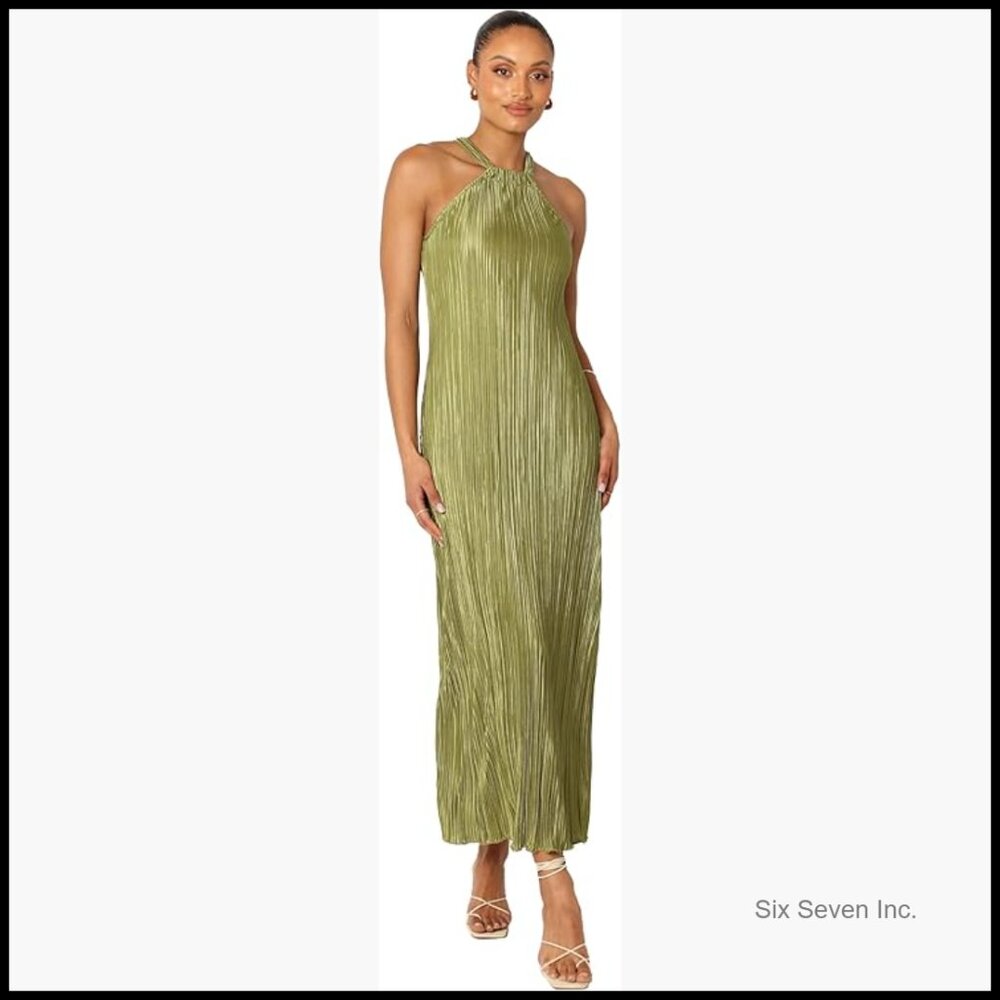 Plisse Halter Maxi Dress Formal Special Occasion